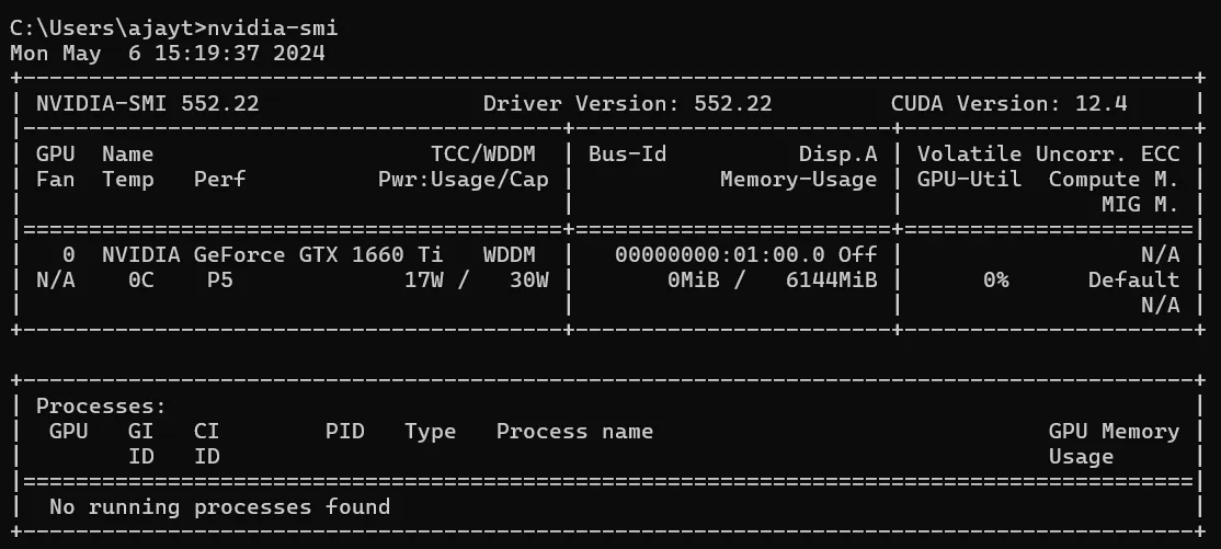 Output of nvidia-smi command